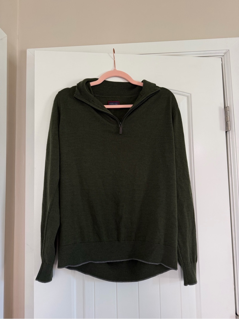 UNTUCKit Olive Merino Wool Quarter Zip Sweater Men's Large